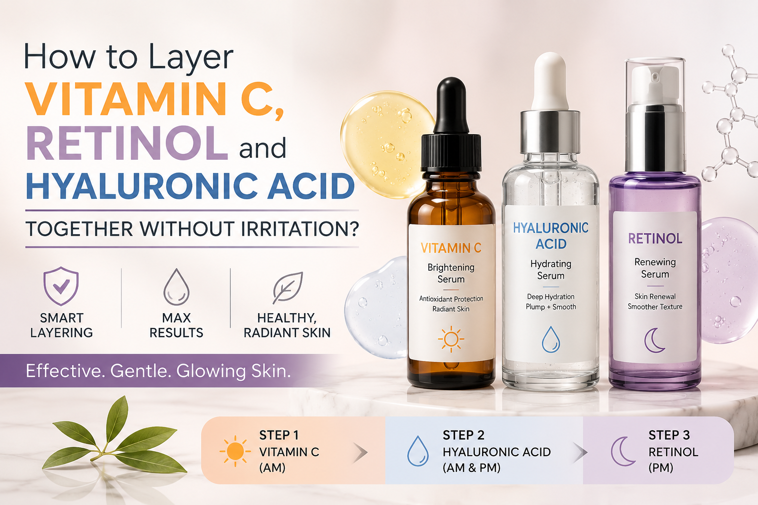 How to Layer Vitamin C, Retinol & Hyaluronic Acid Without Irritation?